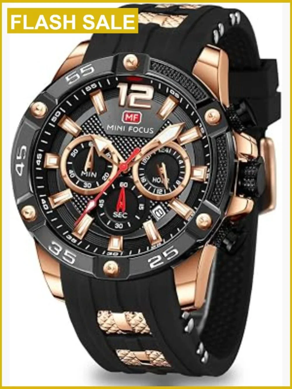Multi-function Chronograph Watch with Luminous Dial Silicone Strap Casual